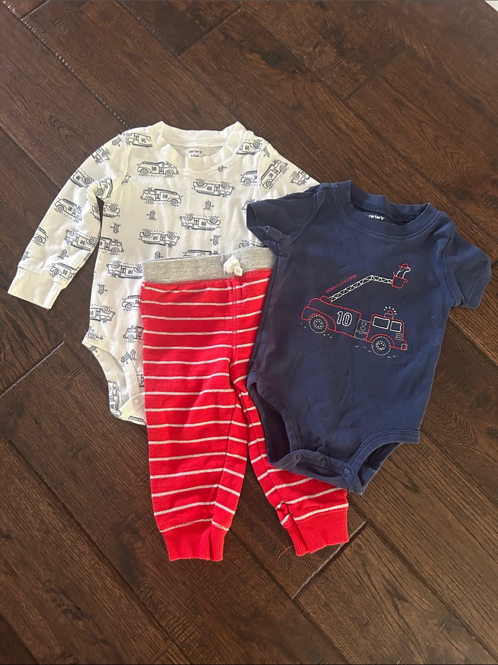 Carter's Navy /White/ Red Fire Truck Three Piece Stripe Pants Set